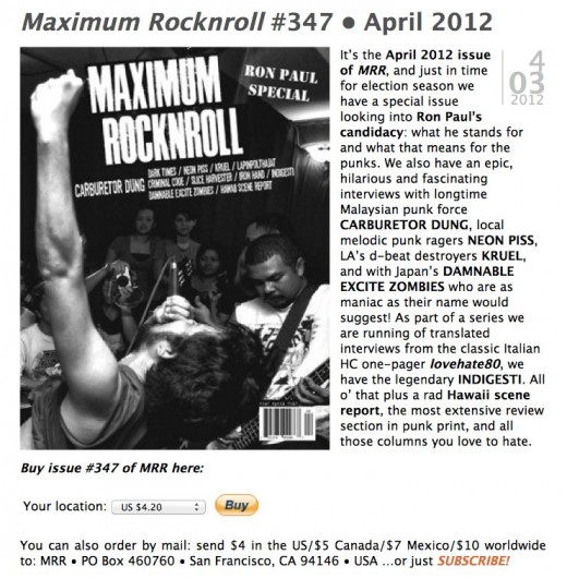 Dung on Maximum Rock'n'Roll April 2012